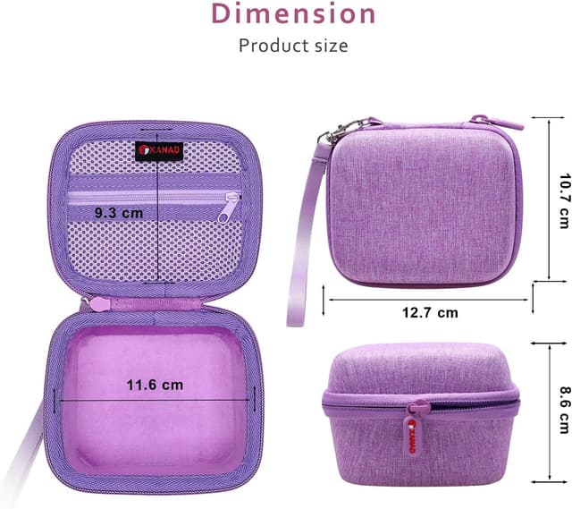 Detalle de XANAD Kinderkamera Tasche für Sofortbildkamera – Schutzhülle mit Thermodruckpapier, Gurt und Hartschale (Lila)