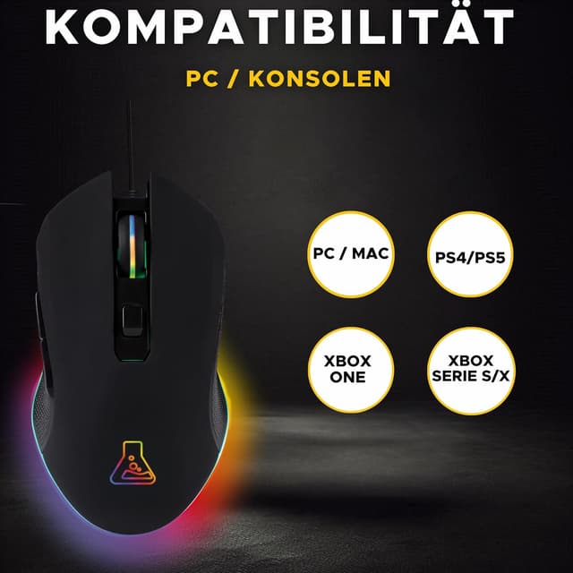 Detalle de THE G-LAB Kult Helium USB-Gamer-Maus (kabelgebunden) mit 800–6400 DPI, optischem Sensor & 7-farbiger LED