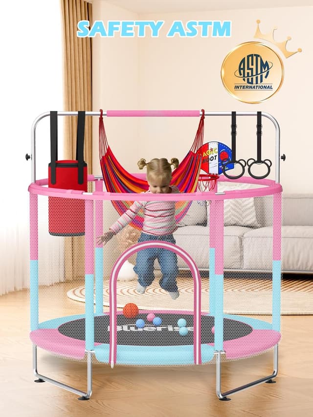 Detalle 2 de BLUERISE 55in Toddler Trampoline with Hoop