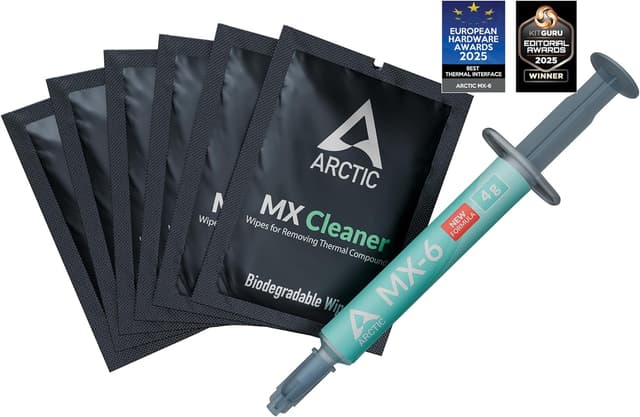 Detalle de ARCTIC MX-6 (4 g) con 6 MX Cleaner: pasta térmica de muy alta conductividad para CPU, GPU y consolas