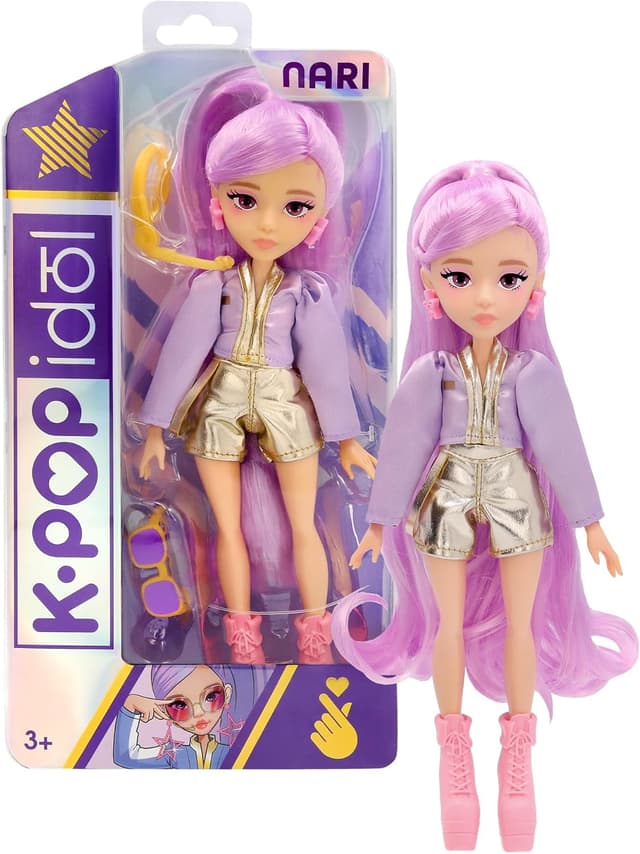 Detalle de K-POP IDOL Nari bambola con stile K-Pop, capelli lavanda e 3 accessori per outfit (3+)