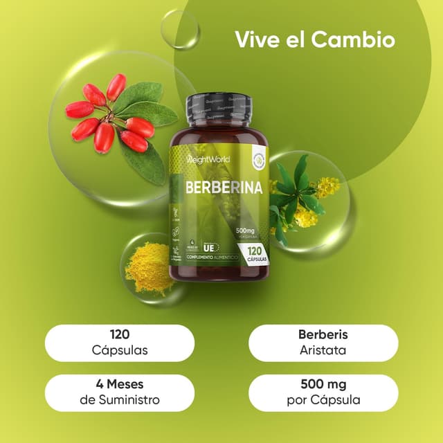 Detalle 2 de Berberina 500mg - Suplemento Keto Vegano 🌱 120 Cápsulas