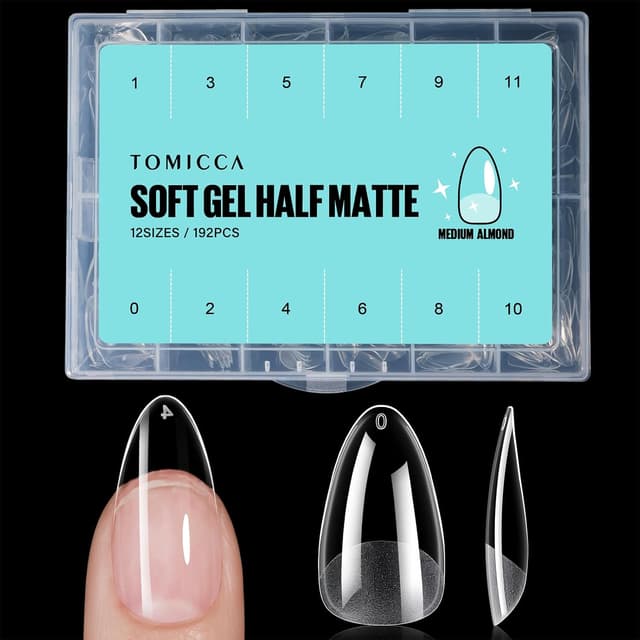 Detalle de TOMICCA Capsule americaine pour ongles – 12 tailles amande courtes en faux ongles, valise de rangement, 192 pièces
