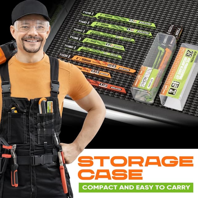 Detalle de EZUVITA 25-Piece T‑Shank Jigsaw Blade Set with Storage Case for Wood, Plastic and Metal