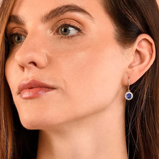 Detalle de Zavana boucles d’oreilles pendantes « halo » argent ou or, pierres bleues et zircons blancs