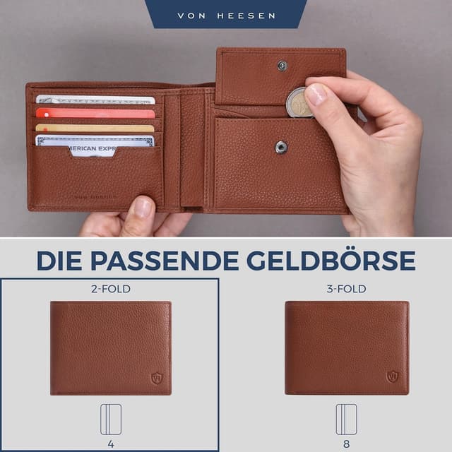 Detalle 2 de VON HEESEN Leder-Geldbörse mit RFID-Schutz aus Echtleder (Cognac-Braun)