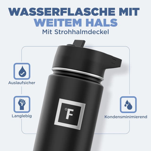 Detalle 2 de Edelstahl Trinkflasche mit Strohhalm (BPA-frei, doppelwandig isoliert) – 650/950/1.200/1.800 ml, kohlensäuregeeignet