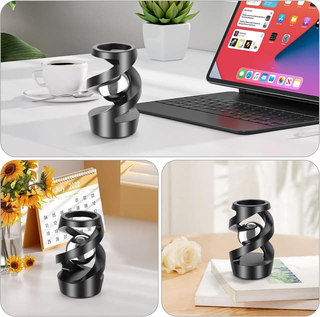 Detalle de Upgraded Kinetic Desk Toys Kinetic Spinning Desk Toy (Black Silver) — Metal Alloy Fidget for Office & Focus