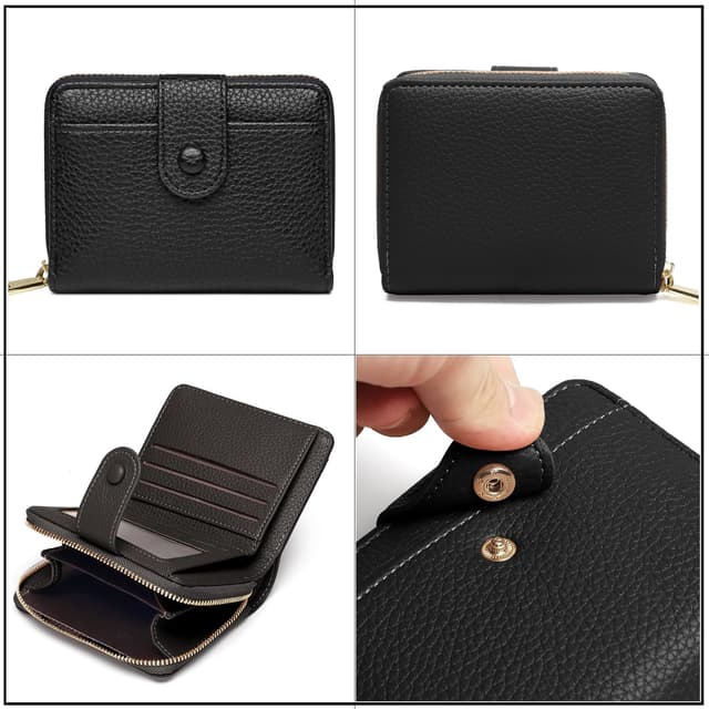 Detalle de ANYWN Geldbörse Damen klein aus weichem Leder Portemonnaie schwarz 👛