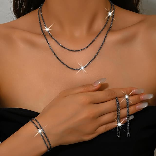 Detalle de CCAIPU Schmuckset für Damen (925er Silber) mit Halskette, Ohrringen & Armband