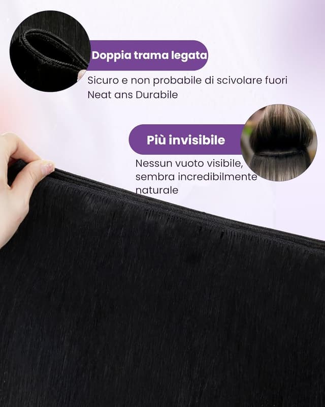 Detalle de LaaVoo Extension Capelli Veri in Tessitura Tessitura Nero Jet 60 cm 120 g (matassa Remy, Weft)