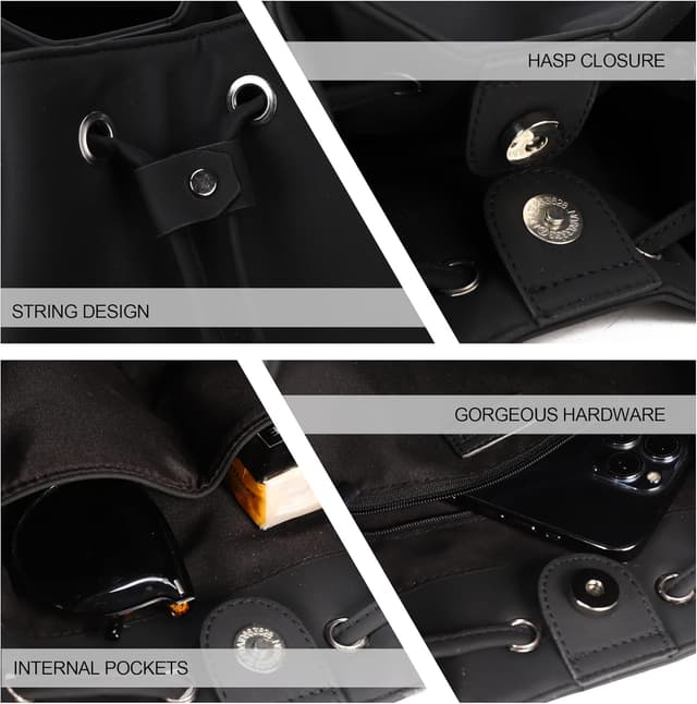 Detalle de AFKOMST Bucket Bag for Women with Drawstring Closure and Adjustable Shoulder Strap