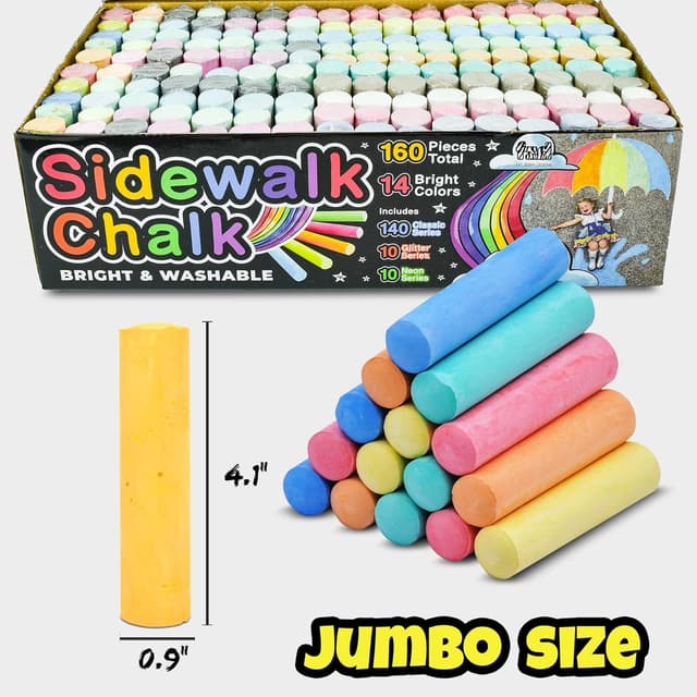 Detalle de 160-Piece Jumbo Sidewalk Chalk Set for Kids (14 Colors, 10 Neon + 10 Glitter)