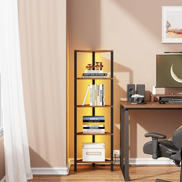 Detalle 2 de TUTOTAK Corner Shelf with LED Light 5-Tier Corner Bookshelf ๐