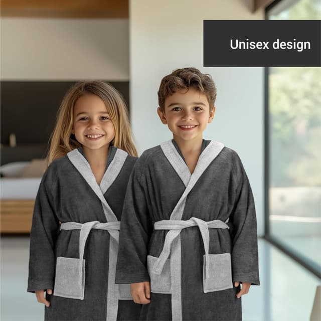 Detalle 2 de HOMELEVEL Kinder-Bademantel aus Frottee-Baumwolle mit Kapuze und Gürtel