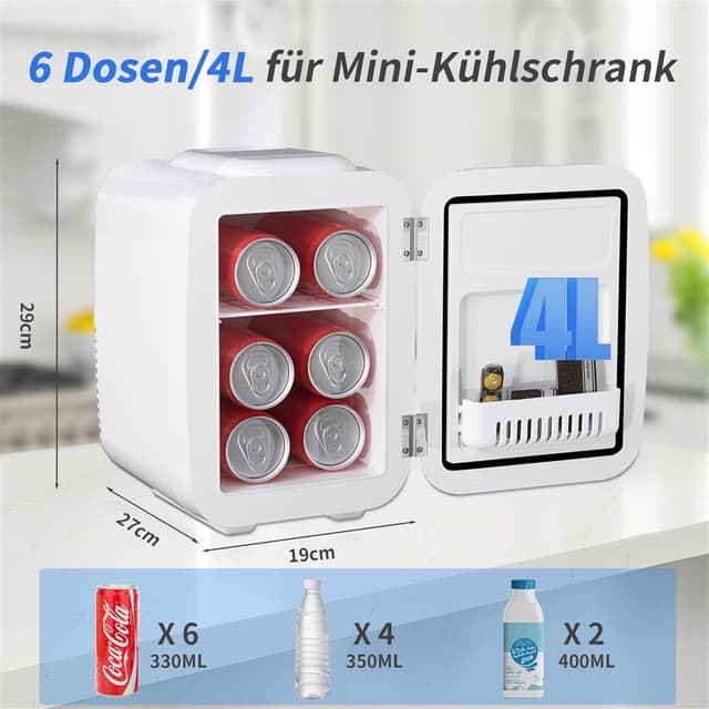 Detalle de YASHE Mini Kühlschrank (4 Liter) für Kosmetik & Getränke – 220V AC / 12V DC, warm/kalt, leise