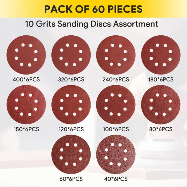 Thumbnail 1 de AUGOLA 125mm Sanding Discs Pack 60pcs