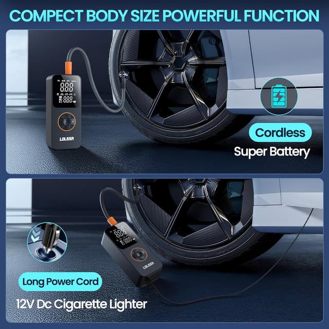 Thumbnail 6 de Portable Tire Inflator Air Compressor (150 PSI) Cordless Electric for Car, Motorcycle, Bike, Ball with Tire Gauge, Dual-Use