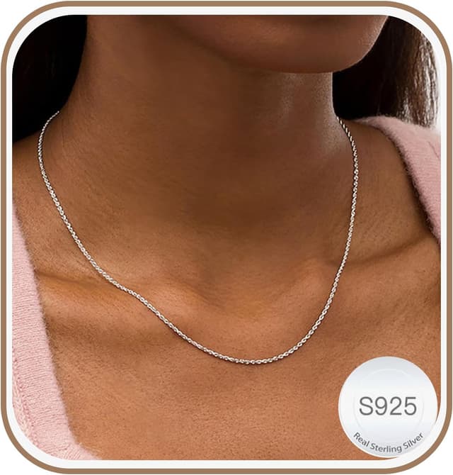 Detalle de Esrael 925 Sterling Silber Kordelkette/Curb Halskette für Damen (1,5 mm oder 2 mm) – inkl. 2-Zoll-Verlängerung