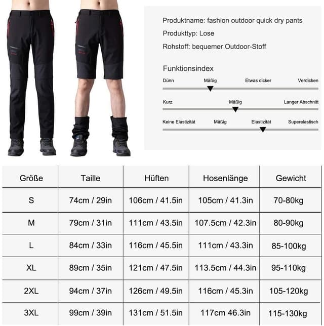 Detalle de SANMIO pantaloni trekking uomo convertibili softshell, asciugatura veloce e rimovibili