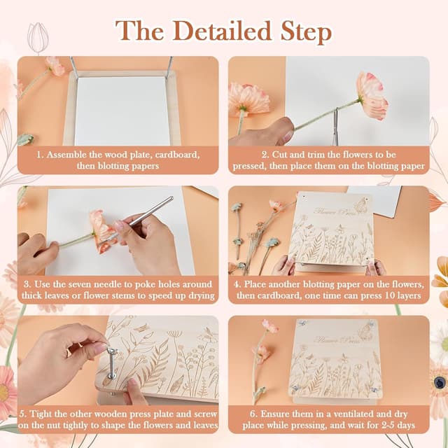 Detalle 2 de GOLDGE Extra Large Flower Press for Adults (27.5 x 27.5cm) – 10-Layer Wooden Pressing Kit with Storage Bag