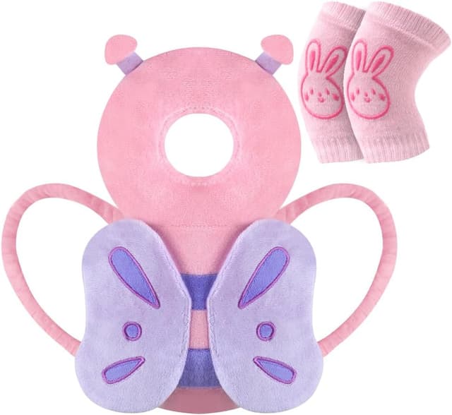 Detalle de Vicloon protezione testa bimbo con farfalla rosa, morbida e regolabile per neonato