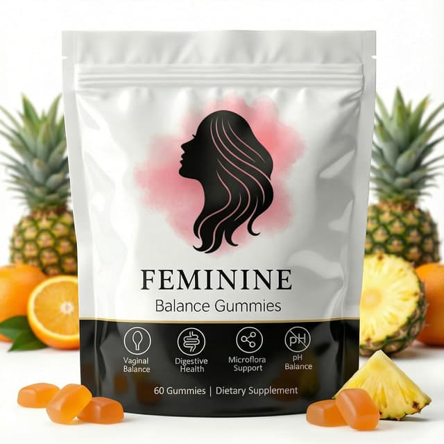 Detalle de Feminine Balance Gummies für Frauen – Premium vegane Gummis mit Ananasgeschmack (60 Stück)