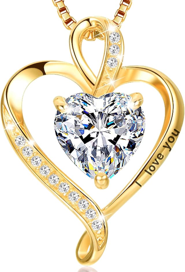 Detalle de LAVUMO Herz Kette für Damen aus 925 Silber, Messing & „I love you“ Gravur – personalisiertes Schmuckgeschenk