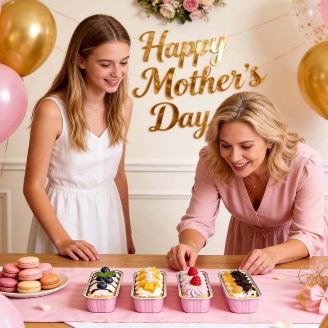 Detalle de NPLUX 50-Pack Mini Cake Pans with Lids and Spoons (Rectangular Aluminum Foil Bread Pans) – Pink, 6.8 oz