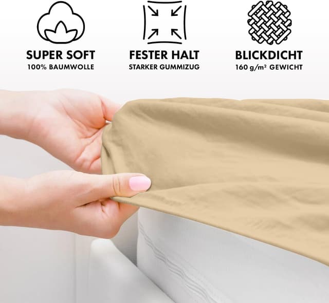 Detalle de Jacobson Jersey Spannbettlaken BASIC für Kinderbett (Baumwolle) in Beige, 60x120–70x140 cm