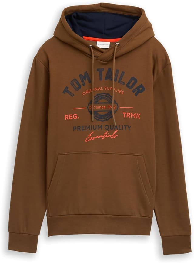 Detalle de TOM TAILOR Herren Hoodie Sweatshirt mit Logo-Print und Kängurutasche