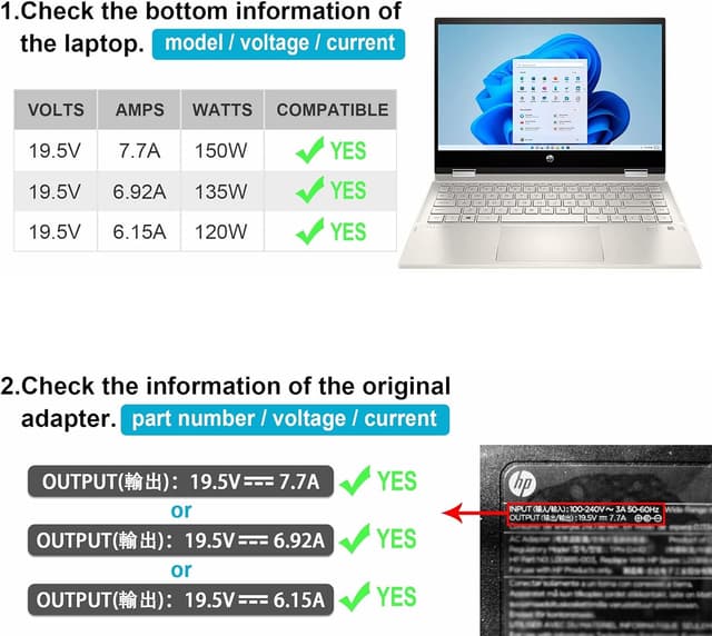 Detalle 2 de 150-W HP Laptop Netzteil 19,5V 7,7A (4,5×3,0 mm, blau) für Omen / Pavilion Gaming / ZBook Studio