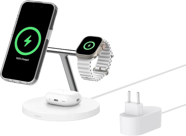 Imagen de Belkin BoostCharge 3‑in‑1 caricatore wireless Qi2 per iPhone, Apple Watch e AirPods en OfertitasTOP