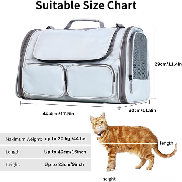 Detalle de FUKUMARU Transportbox für Katzen & Hunde: faltbare Tragetasche bis 22 kg, hellgrau, groß