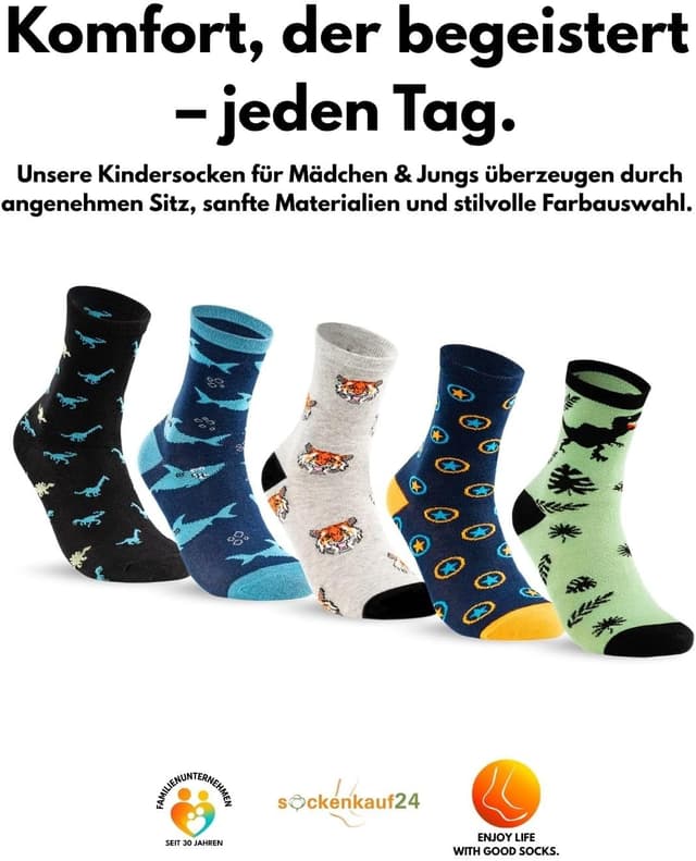 Detalle de 10 Paar Kindersocken für Jungen & Mädchen aus Baumwolle – robuste Alltagssocken für Spiel, Sport und Schule