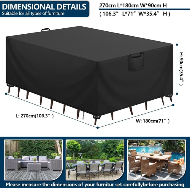 Detalle 2 de Aujink Winterfeste Abdeckung für Gartenmöbel (420D Oxford, wasserdicht, Anti-UV) 270x180x90 cm