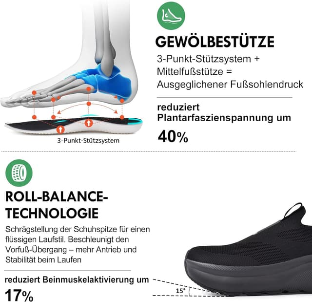 Detalle de JACKSHIBO Slip-in Herren Schuhe „Hände frei“ mit Weite Zehenbox, Fußgewölbestütze und Memory-Foam