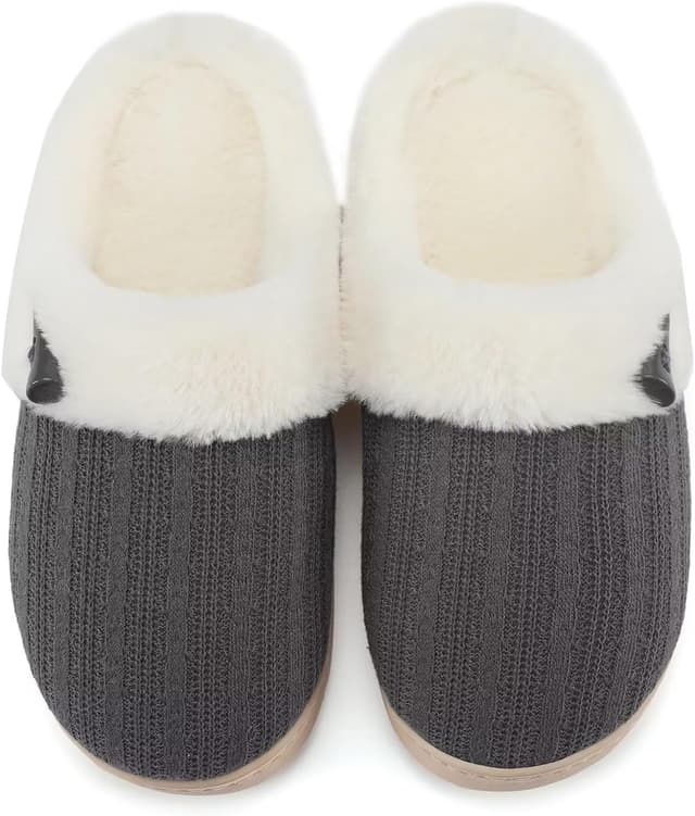 Detalle de NineCiFun women’s comfy house slippers with memory foam and fuzzy lining (open-back, non-slip)