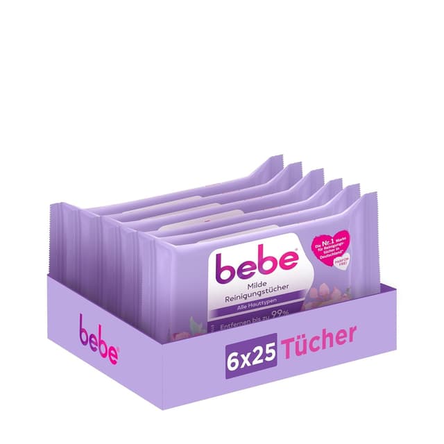 Detalle de bebe milde Reinigungstücher (6x25) – Abschminktücher für bis zu 99% wasserfestes Make-up, parfümfrei