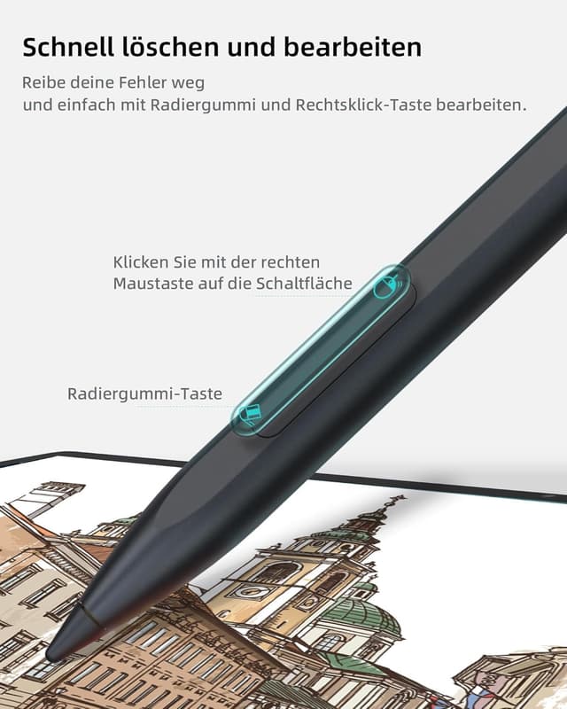 Detalle de Metapen Stift M1 für Surface – aktiver Tablet Pen mit 1.024 Druckstufen, USB‑C-Aufladung und magnetischer Befestigung