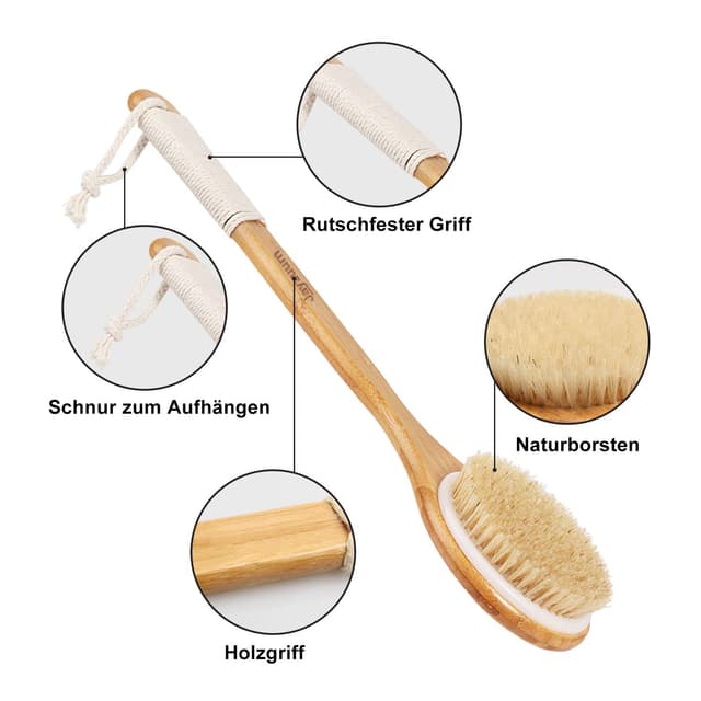 Detalle 2 de Jayzuum 2er-Set Rückenbürste mit langem Stiel – Trockenbürste & Saunabürste für Peeling und Massage