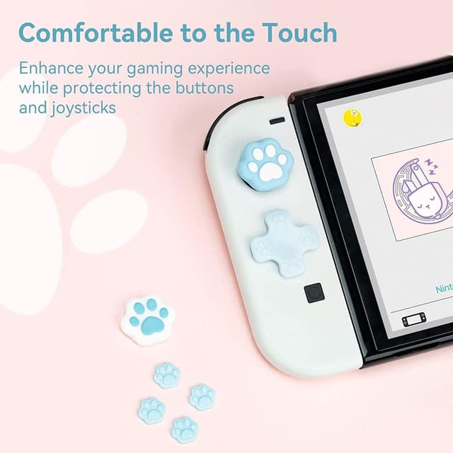 Detalle 2 de GeekShare Cat Paw Button Caps & Thumb Grips Set for Nintendo Switch/OLED (Blue)