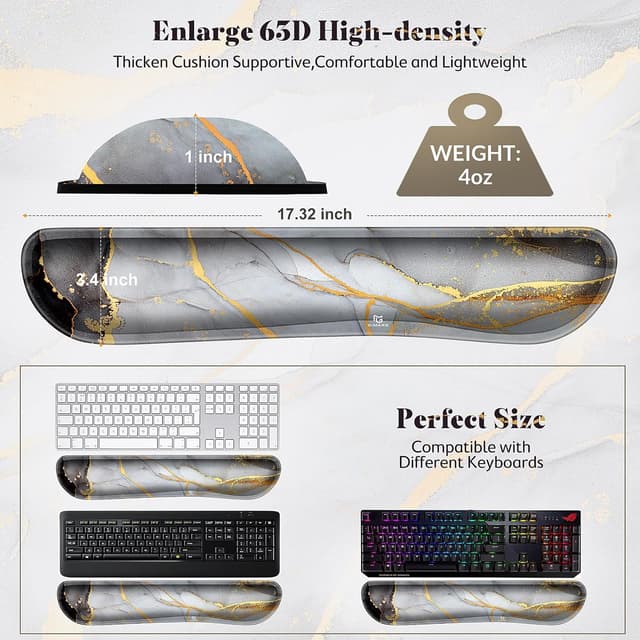 Detalle 2 de Gimars 44 cm Handballenauflage für Tastatur mit Gelkissen/Memory-Foam (ergonomischer Wrist Rest) – Grau Golden
