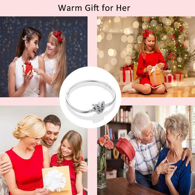 Detalle 2 de QIKAOLA S925 Moments Schlangenketten-Charm-Armband mit Herzverschluss (als Geschenk für Muttertag & Geburtstag)