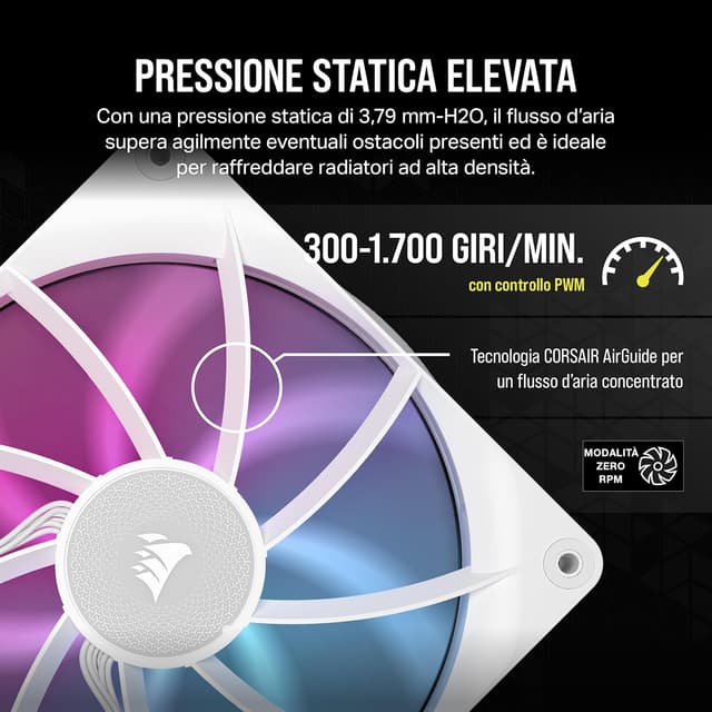 Detalle de CORSAIR iCUE LINK RX140 RGB 140 mm Ventole PWM con System Hub iCUE LINK (bianco)