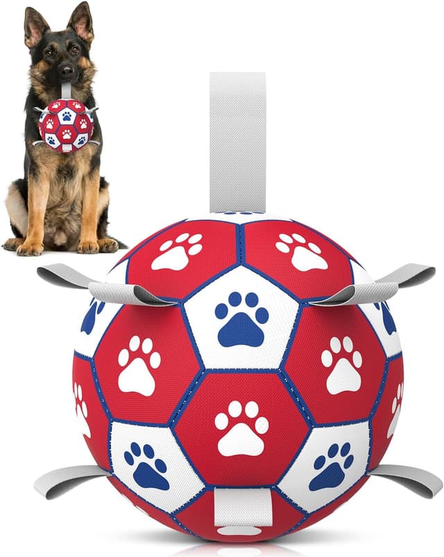 Detalle de HETOO Dog Soccer Ball (Red/White) – interactive, floating ball for small to medium dogs