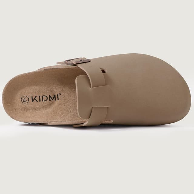 Detalle de KIDMI Unisex Vegan Suede Clogs with Cork Footbed and Arch Support (Leather Mules)