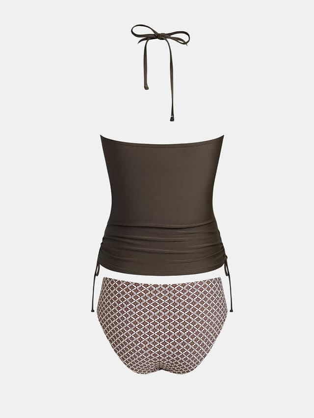 Detalle 2 de CUPSHE Tankini da donna con collo alto e halter regolabile, set due pezzi a vita media