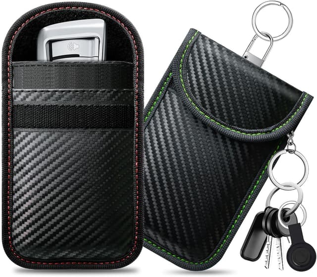 Detalle de caslord Keyless Go Schutzhülle für Autoschlüssel (2 Stück) mit RFID-Blocker in Kohlefaser-Optik