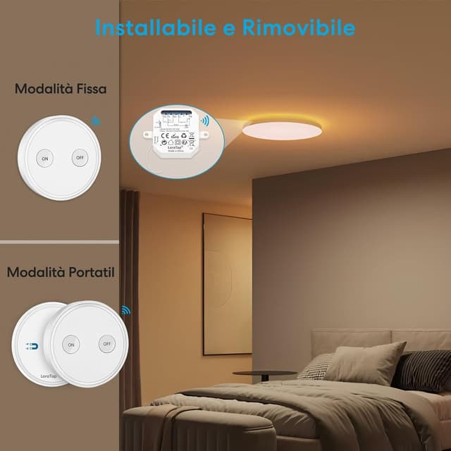 Detalle de LoraTap Interruttore Luce Senza Fili a 3 Vie con mobile + ricevitore a relè fino a 2.500 W